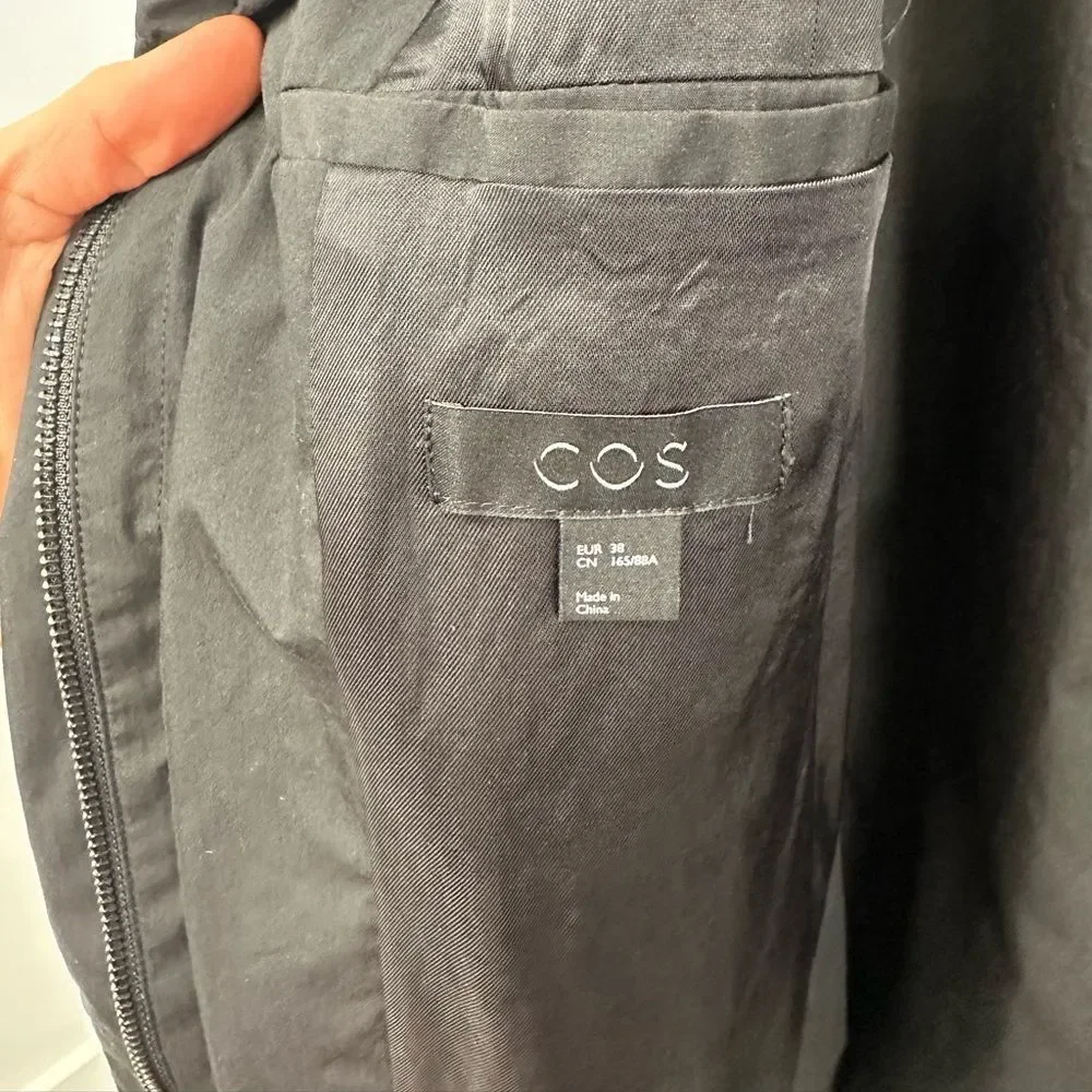 COS Men's Black Collared Lightweight Long Jacket Size 38
